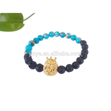 Modisches Armband aus schwarzem Lavastein mit Löwen